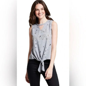 Women's Star Gazer Tie Front Neck Cut-Out Graphic Tank Top LARGE
